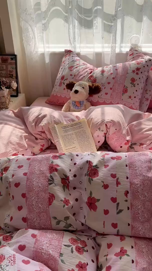 91家纺网 家纺一手货源 找家纺 花伞家居 2025新款印花双层纱四件套（提供买家秀） 热恋城堡