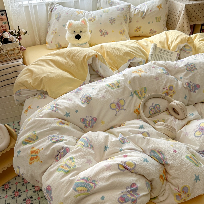 91家纺网 家纺一手货源 找家纺 花伞家居 2025新款印花双层纱四件套（提供买家秀） 童年蝴蝶