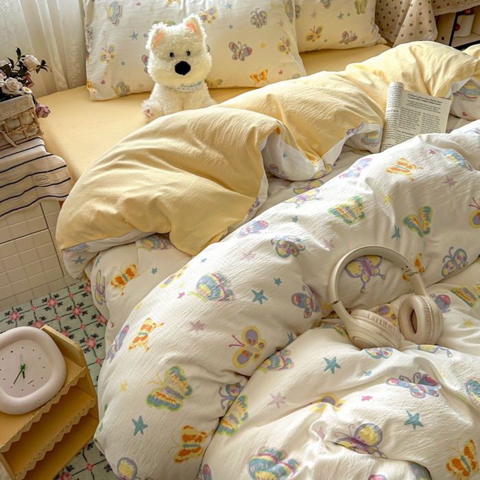 91家纺网 家纺一手货源 找家纺 花伞家居 2025新款印花双层纱四件套（提供买家秀） 童年蝴蝶