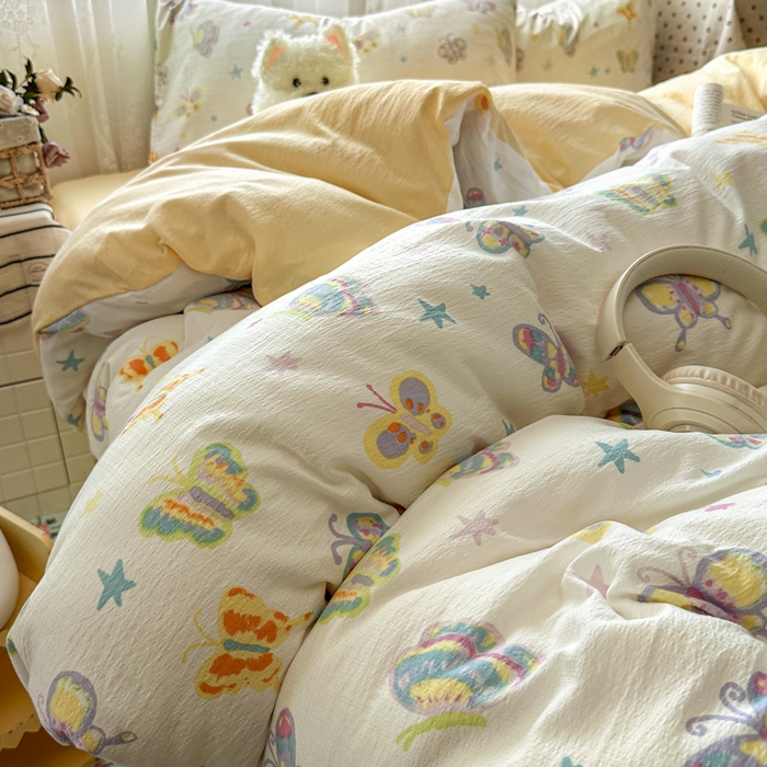 91家纺网 家纺一手货源 找家纺 花伞家居 2025新款印花双层纱四件套（提供买家秀） 童年蝴蝶