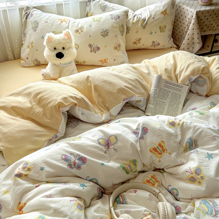 91家纺网 家纺一手货源 找家纺 花伞家居 2025新款印花双层纱四件套（提供买家秀） 童年蝴蝶