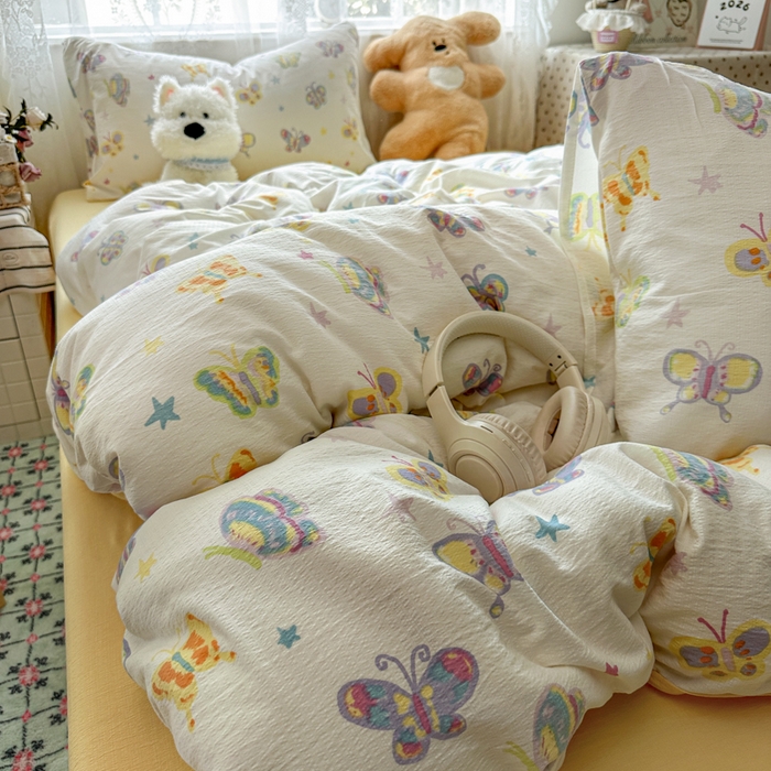 91家纺网 家纺一手货源 找家纺 花伞家居 2025新款印花双层纱四件套（提供买家秀） 童年蝴蝶