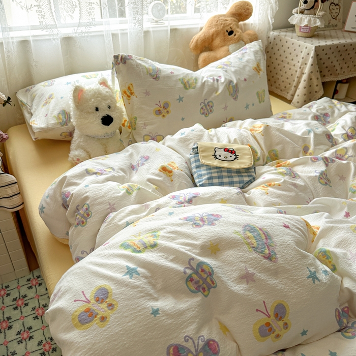 91家纺网 家纺一手货源 找家纺 花伞家居 2025新款印花双层纱四件套（提供买家秀） 童年蝴蝶