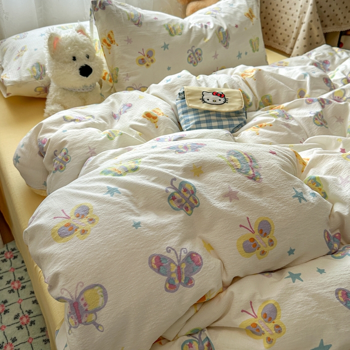 91家纺网 家纺一手货源 找家纺 花伞家居 2025新款印花双层纱四件套（提供买家秀） 童年蝴蝶