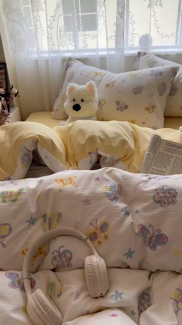 91家纺网 家纺一手货源 找家纺 花伞家居 2025新款印花双层纱四件套（提供买家秀） 童年蝴蝶