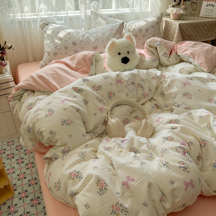 91家纺网 家纺一手货源 找家纺 花伞家居 2025新款印花双层纱四件套（提供买家秀） 新气场