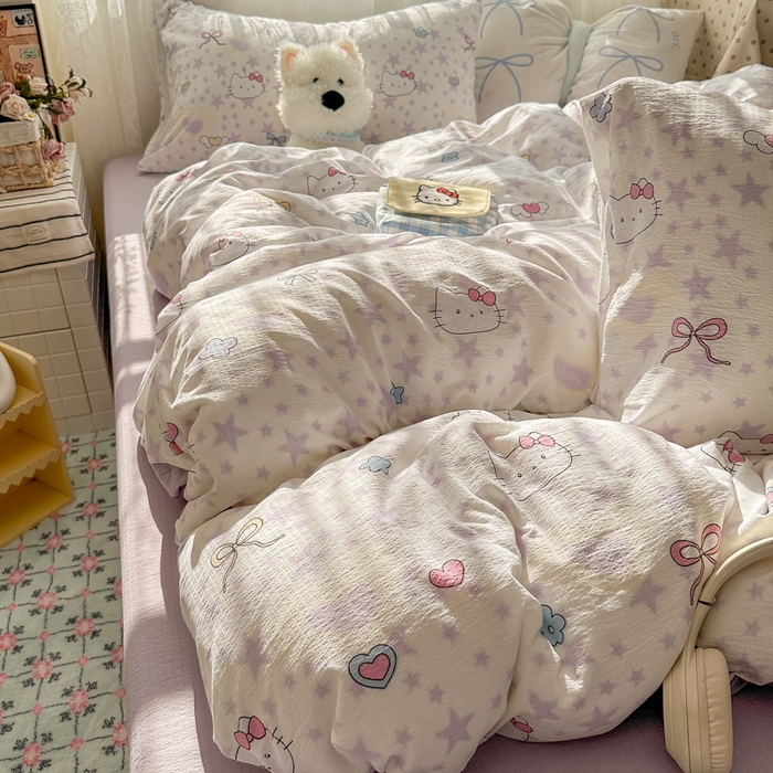 91家纺网 家纺一手货源 找家纺 花伞家居 2025新款印花双层纱四件套（提供买家秀） 星星猫