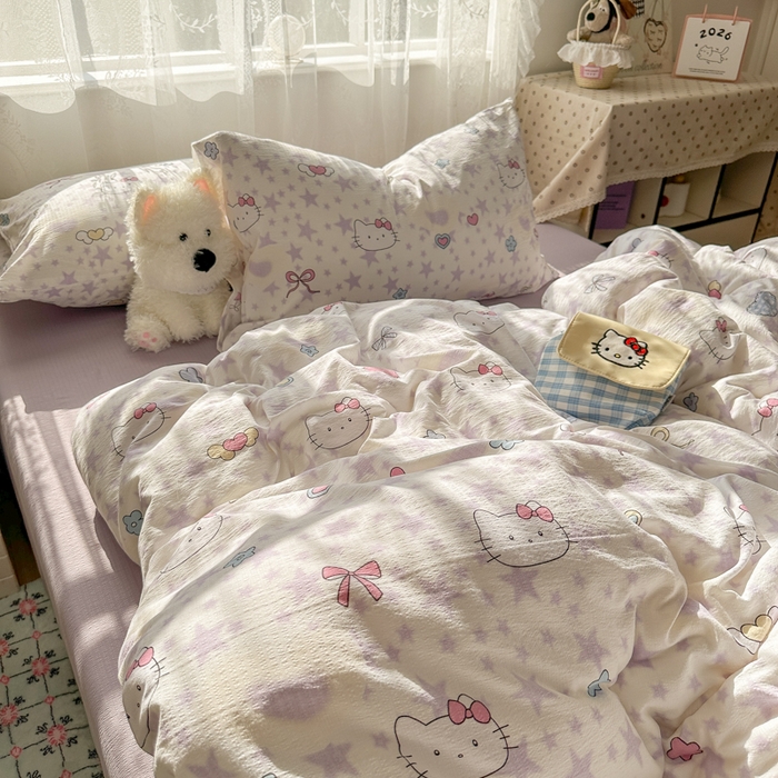 91家纺网 家纺一手货源 找家纺 花伞家居 2025新款印花双层纱四件套（提供买家秀） 星星猫