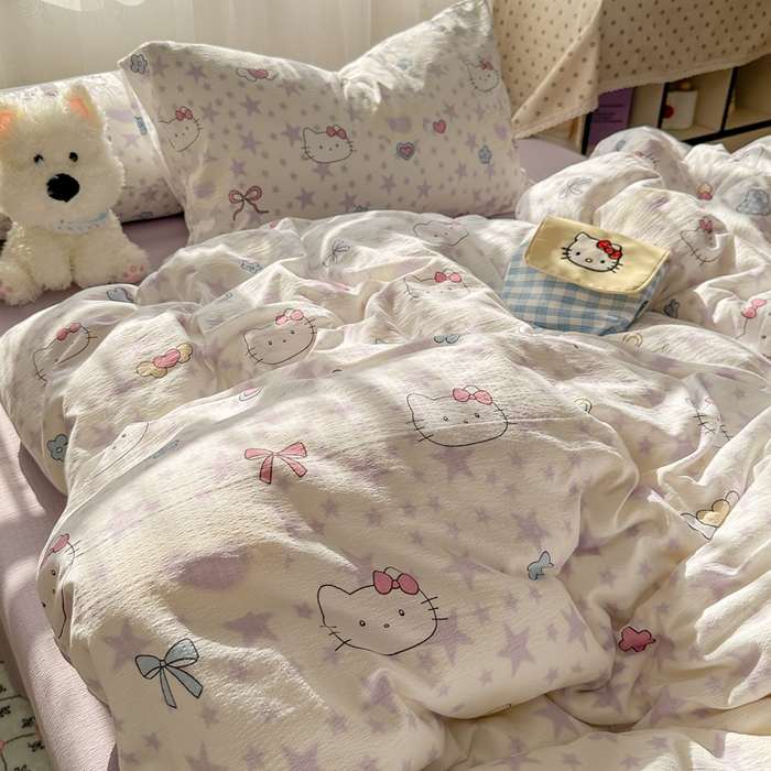 91家纺网 家纺一手货源 找家纺 花伞家居 2025新款印花双层纱四件套（提供买家秀） 星星猫