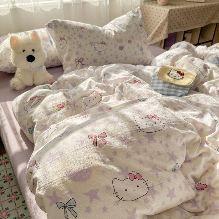 91家纺网 家纺一手货源 找家纺 花伞家居 2025新款印花双层纱四件套（提供买家秀） 星星猫