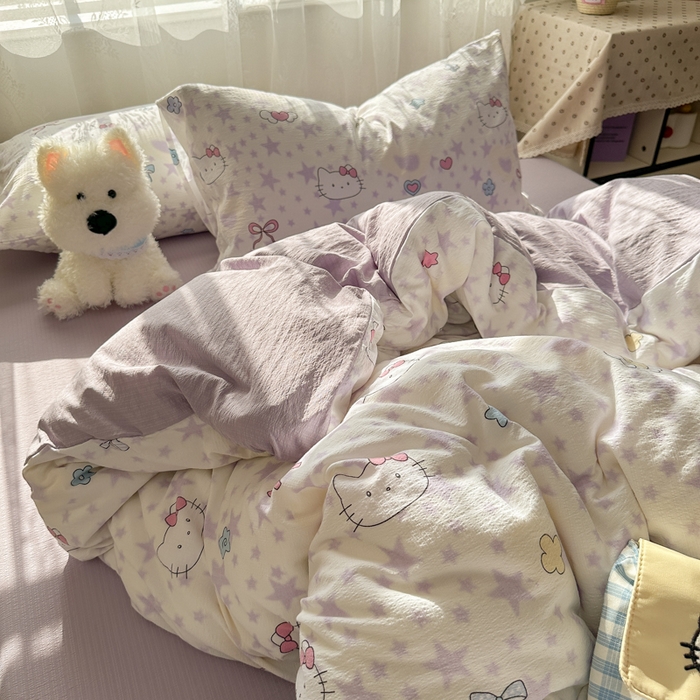 91家纺网 家纺一手货源 找家纺 花伞家居 2025新款印花双层纱四件套（提供买家秀） 星星猫