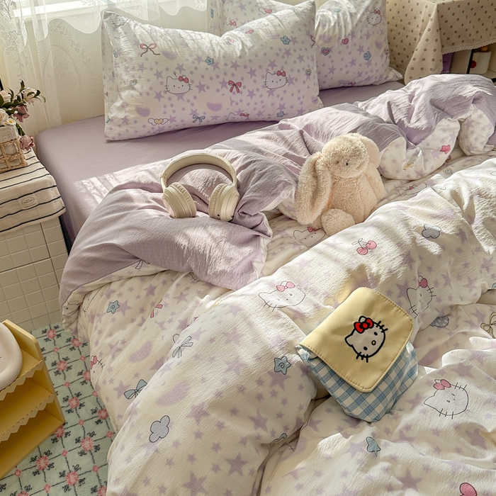 91家纺网 家纺一手货源 找家纺 花伞家居 2025新款印花双层纱四件套（提供买家秀） 星星猫