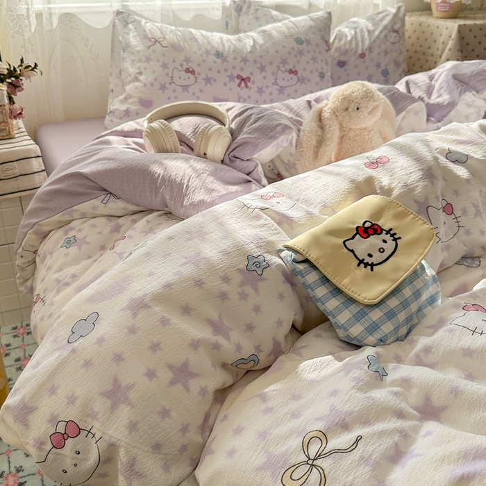 91家纺网 家纺一手货源 找家纺 花伞家居 2025新款印花双层纱四件套（提供买家秀） 星星猫