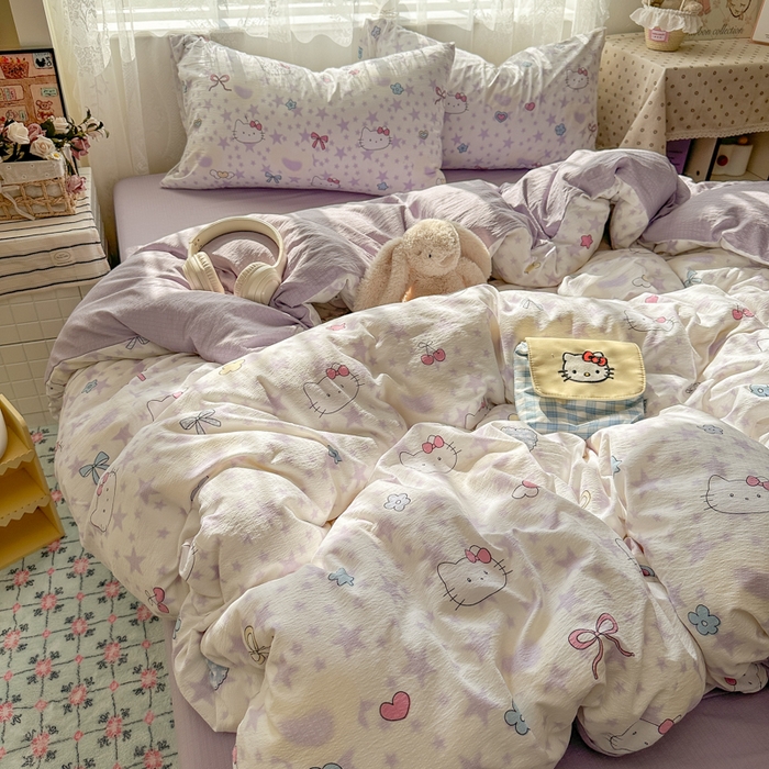 91家纺网 家纺一手货源 找家纺 花伞家居 2025新款印花双层纱四件套（提供买家秀） 星星猫