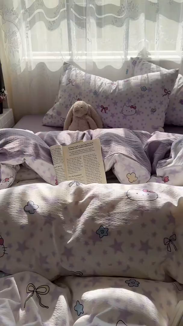 91家纺网 家纺一手货源 找家纺 花伞家居 2025新款印花双层纱四件套（提供买家秀） 星星猫