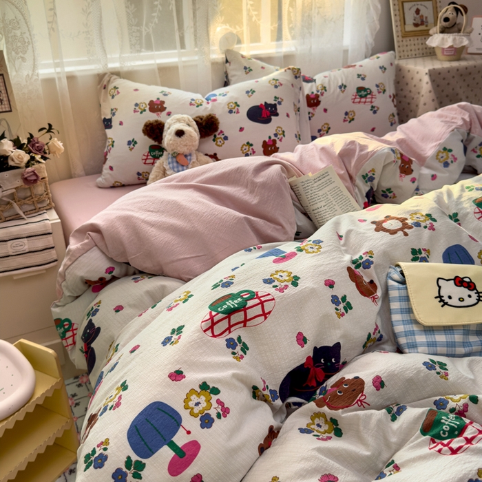 91家纺网 家纺一手货源 找家纺 花伞家居 2025新款印花双层纱四件套（提供买家秀） 休闲一刻