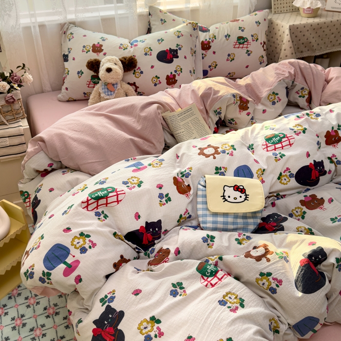 91家纺网 家纺一手货源 找家纺 花伞家居 2025新款印花双层纱四件套（提供买家秀） 休闲一刻