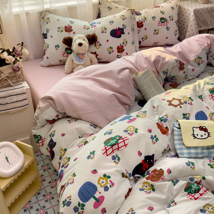 91家纺网 家纺一手货源 找家纺 花伞家居 2025新款印花双层纱四件套（提供买家秀） 休闲一刻