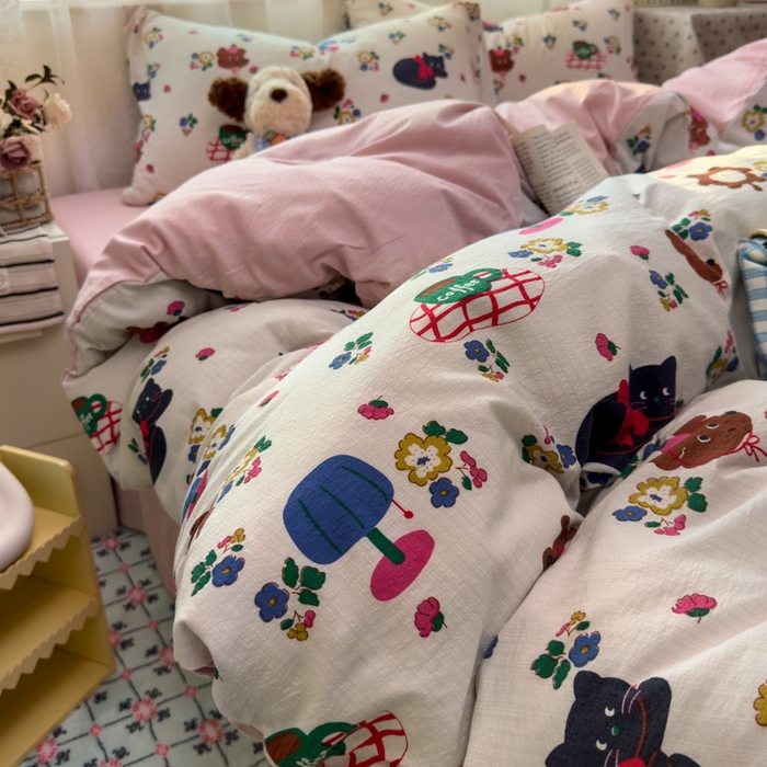 91家纺网 家纺一手货源 找家纺 花伞家居 2025新款印花双层纱四件套（提供买家秀） 休闲一刻