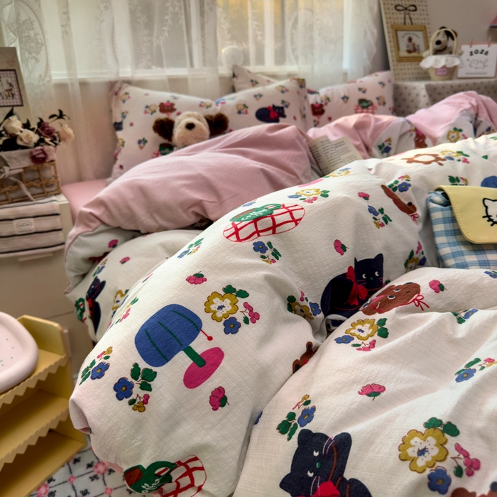 91家纺网 家纺一手货源 找家纺 花伞家居 2025新款印花双层纱四件套（提供买家秀） 休闲一刻