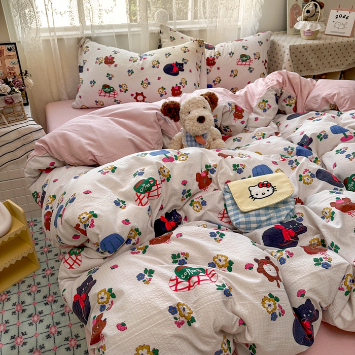 91家纺网 家纺一手货源 找家纺 花伞家居 2025新款印花双层纱四件套（提供买家秀） 休闲一刻