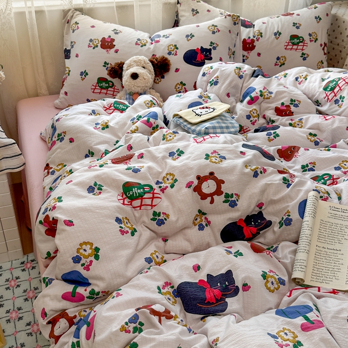 91家纺网 家纺一手货源 找家纺 花伞家居 2025新款印花双层纱四件套（提供买家秀） 休闲一刻