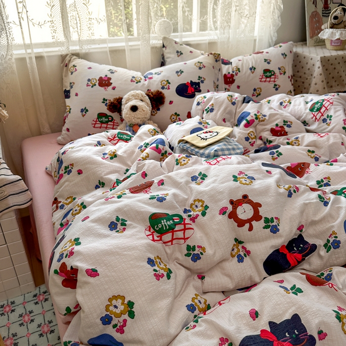 91家纺网 家纺一手货源 找家纺 花伞家居 2025新款印花双层纱四件套（提供买家秀） 休闲一刻