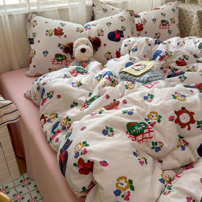 91家纺网 家纺一手货源 找家纺 花伞家居 2025新款印花双层纱四件套（提供买家秀） 休闲一刻