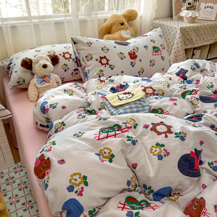 91家纺网 家纺一手货源 找家纺 花伞家居 2025新款印花双层纱四件套（提供买家秀） 休闲一刻