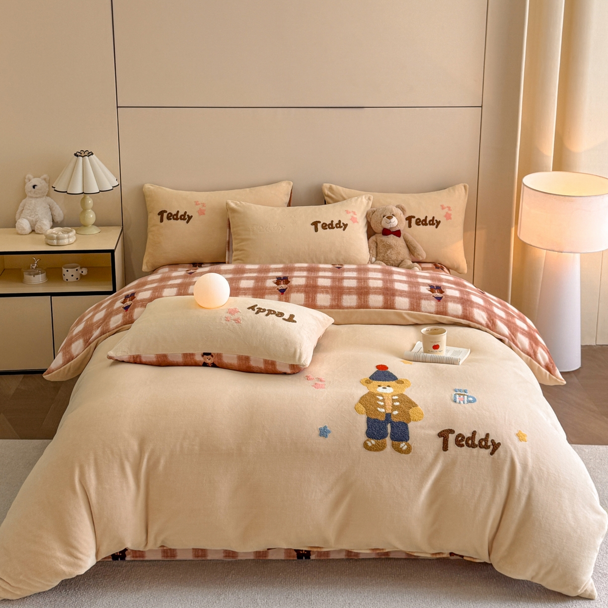 （总）博纳家纺 2025新款200克毛巾绣印花双拼加厚牛奶绒四件套