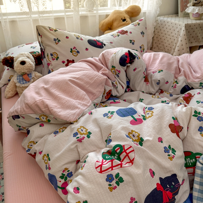 91家纺网 家纺一手货源 找家纺 花伞家居 2025新款印花双层纱四件套（提供买家秀） 休闲一刻