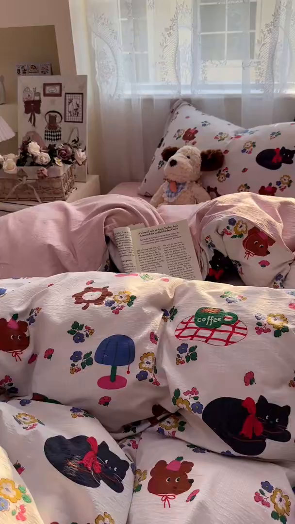 91家纺网 家纺一手货源 找家纺 花伞家居 2025新款印花双层纱四件套（提供买家秀） 休闲一刻