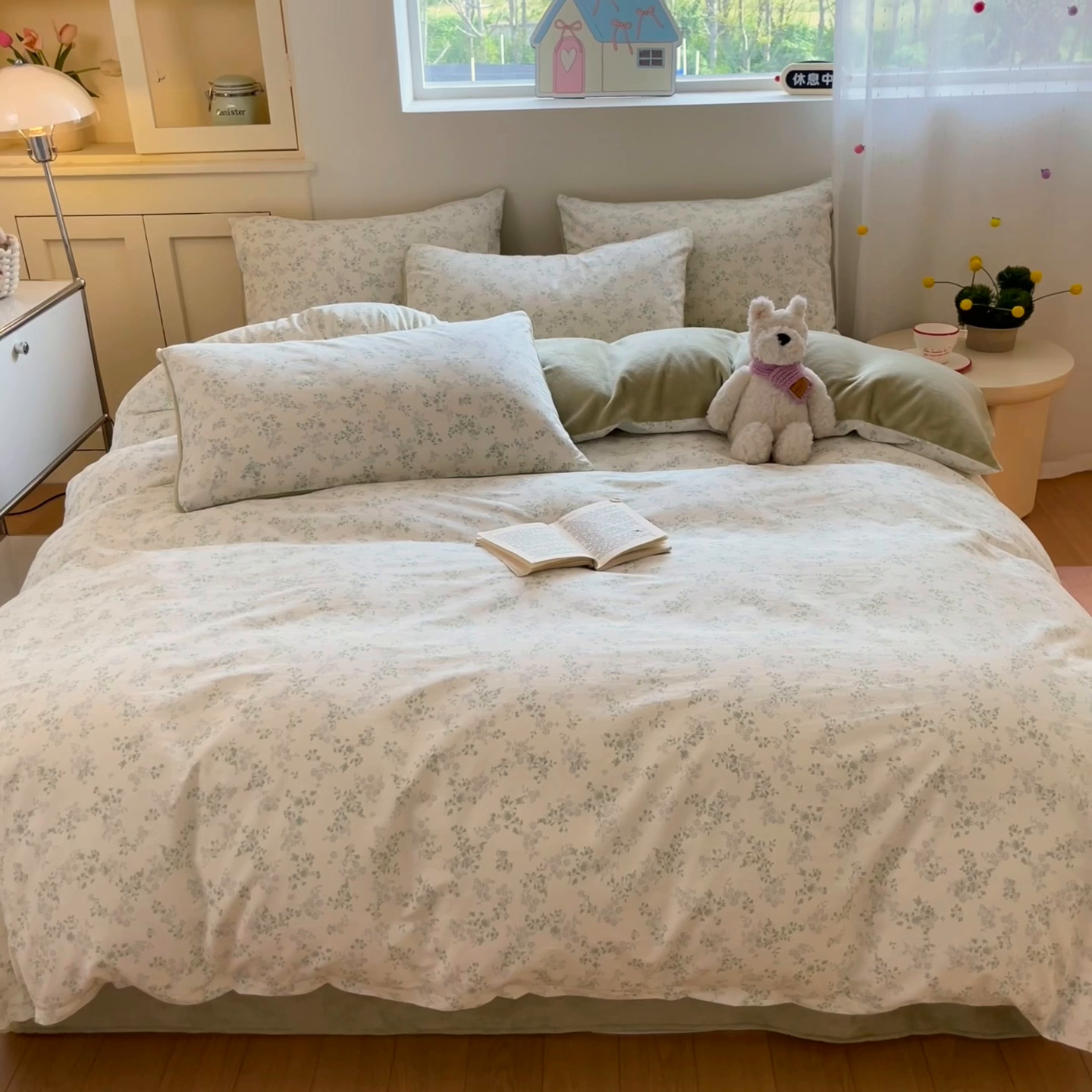 91家纺网 家纺一手货源 找家纺 麦伦家居 2025秋冬新款多功能床品全棉+牛奶绒印花四件套 春风里绿