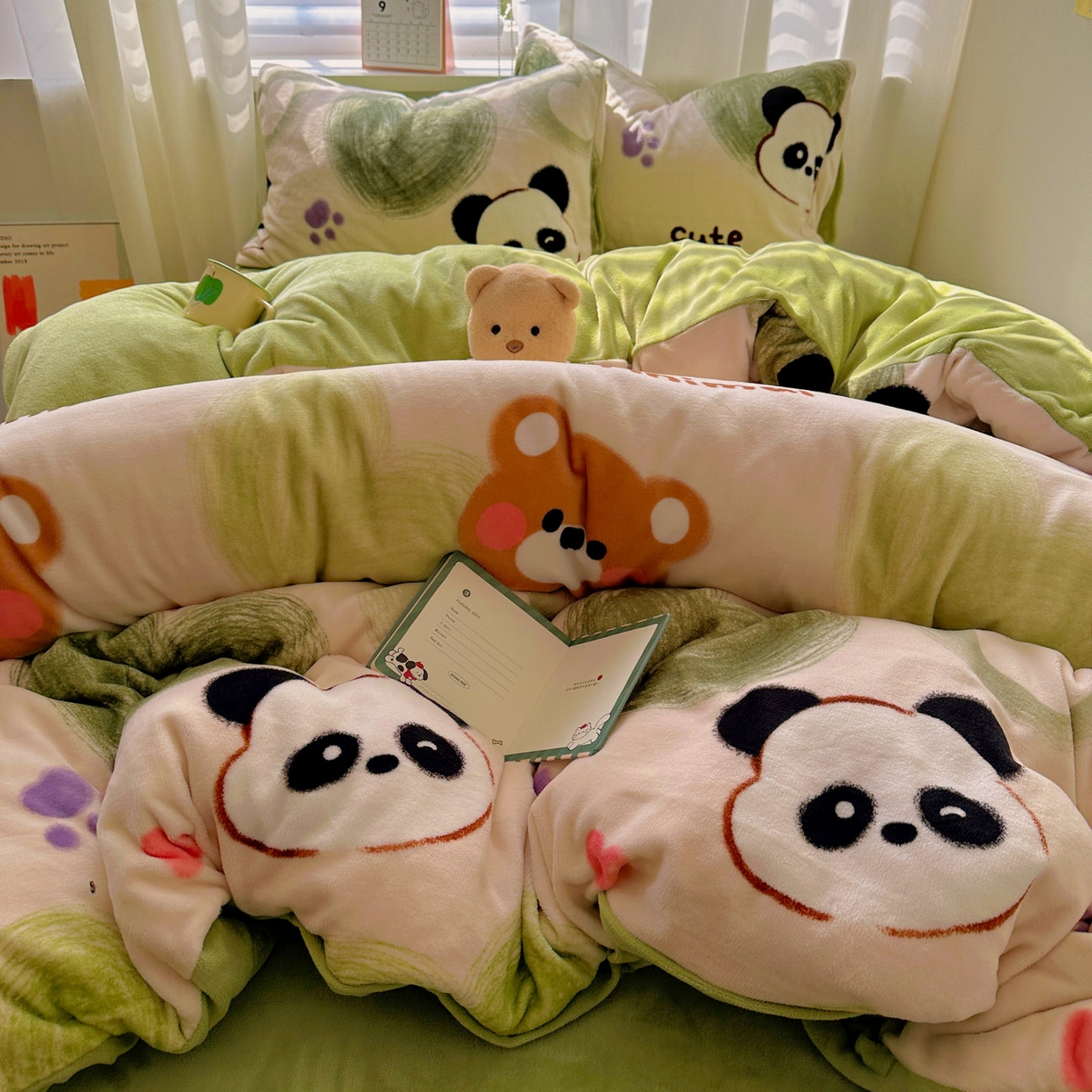 91家纺网 家纺一手货源 找家纺 （总）繁花家居 2025新款200克牛奶绒小清新卡通复古风三件套四件套