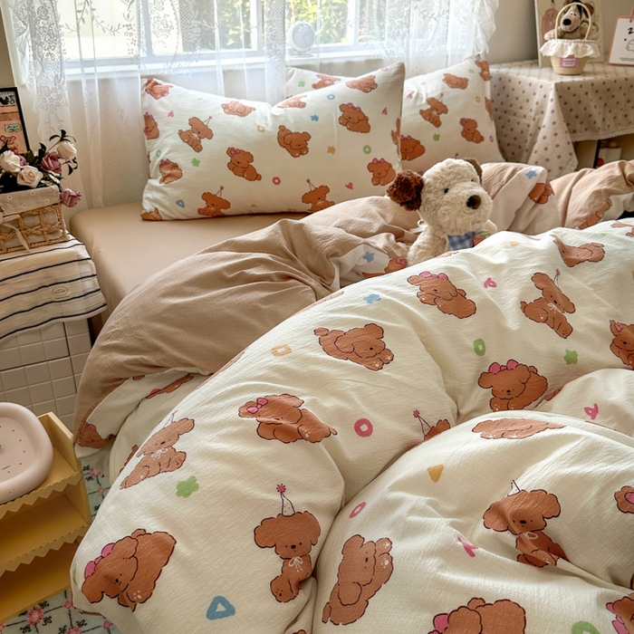 花伞家居 2025新款印花双层纱四件套（提供买家秀） 樱桃小狗