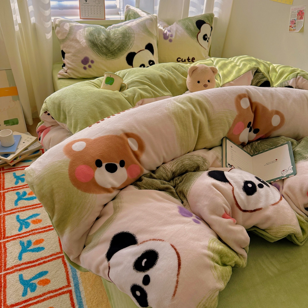 91家纺网 家纺一手货源 找家纺 （总）繁花家居 2025新款200克牛奶绒小清新卡通复古风三件套四件套