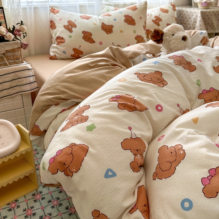 91家纺网 家纺一手货源 找家纺 花伞家居 2025新款印花双层纱四件套（提供买家秀） 樱桃小狗