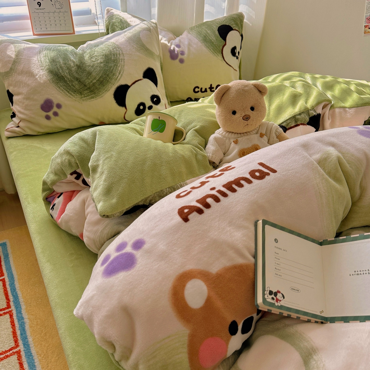 91家纺网 家纺一手货源 找家纺 （总）繁花家居 2025新款200克牛奶绒小清新卡通复古风三件套四件套