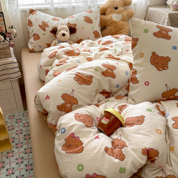 91家纺网 家纺一手货源 找家纺 花伞家居 2025新款印花双层纱四件套（提供买家秀） 樱桃小狗