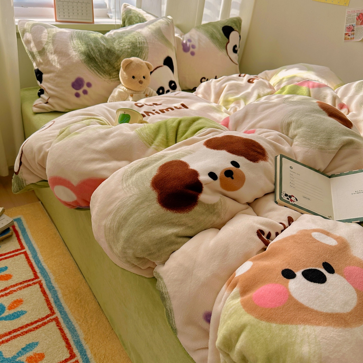 91家纺网 家纺一手货源 找家纺 （总）繁花家居 2025新款200克牛奶绒小清新卡通复古风三件套四件套