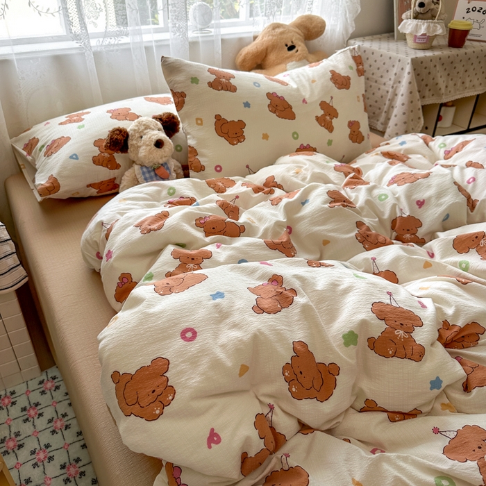 91家纺网 家纺一手货源 找家纺 花伞家居 2025新款印花双层纱四件套（提供买家秀） 樱桃小狗