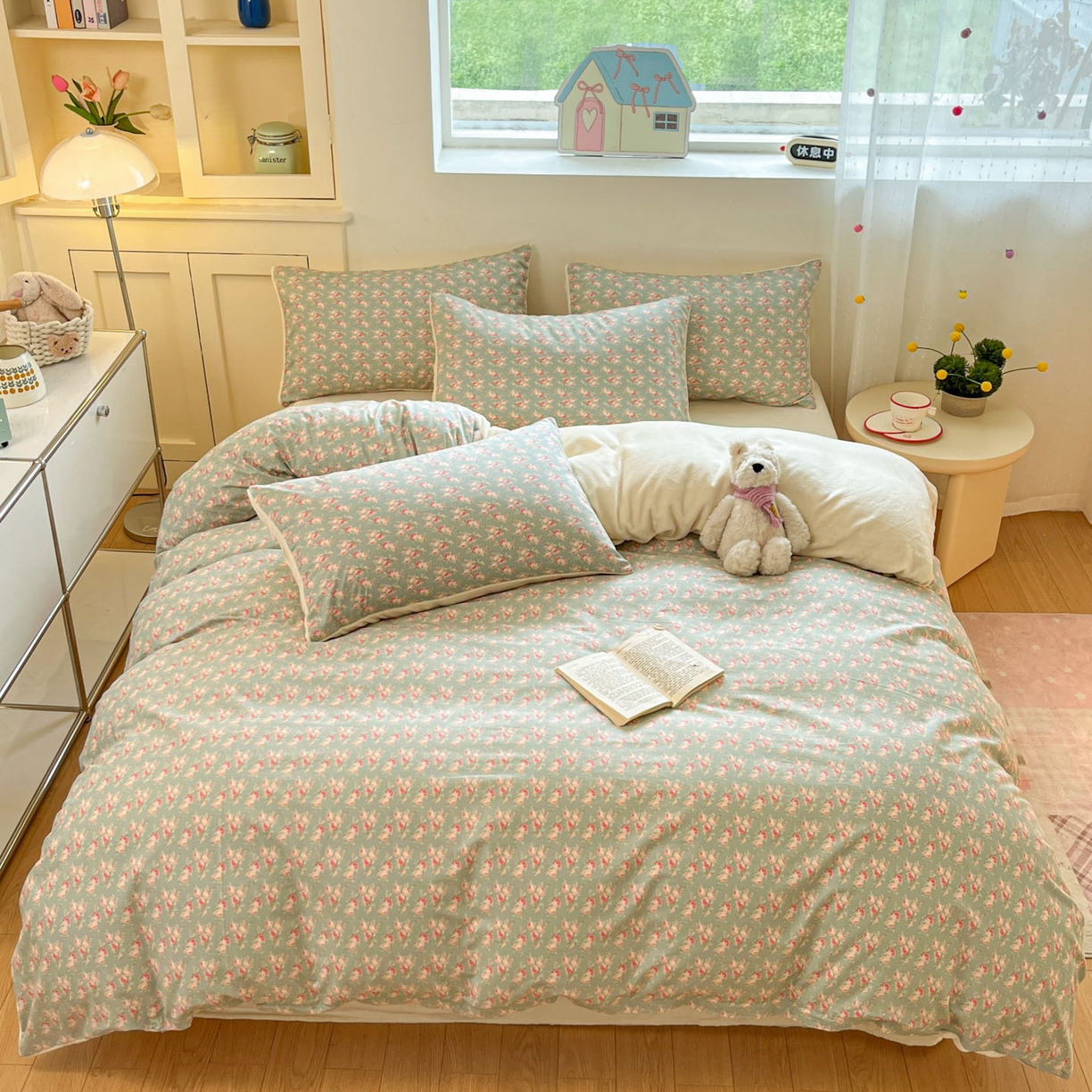 91家纺网 家纺一手货源 找家纺 麦伦家居 2025秋冬新款多功能床品全棉+牛奶绒印花四件套 黛蕊幽梦