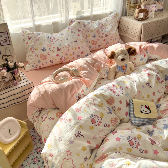 花伞家居 2025新款印花双层纱四件套（提供买家秀） 追蝴蝶