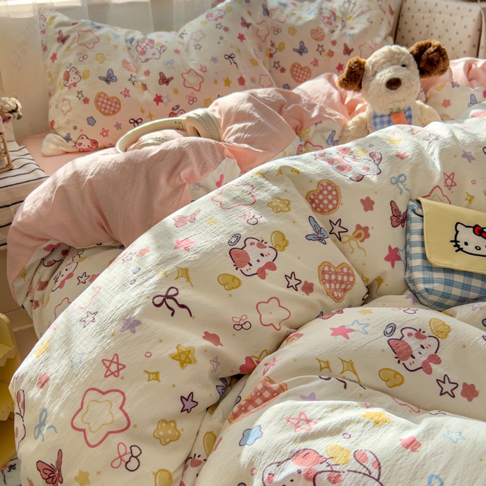 91家纺网 家纺一手货源 找家纺 花伞家居 2025新款印花双层纱四件套（提供买家秀） 追蝴蝶