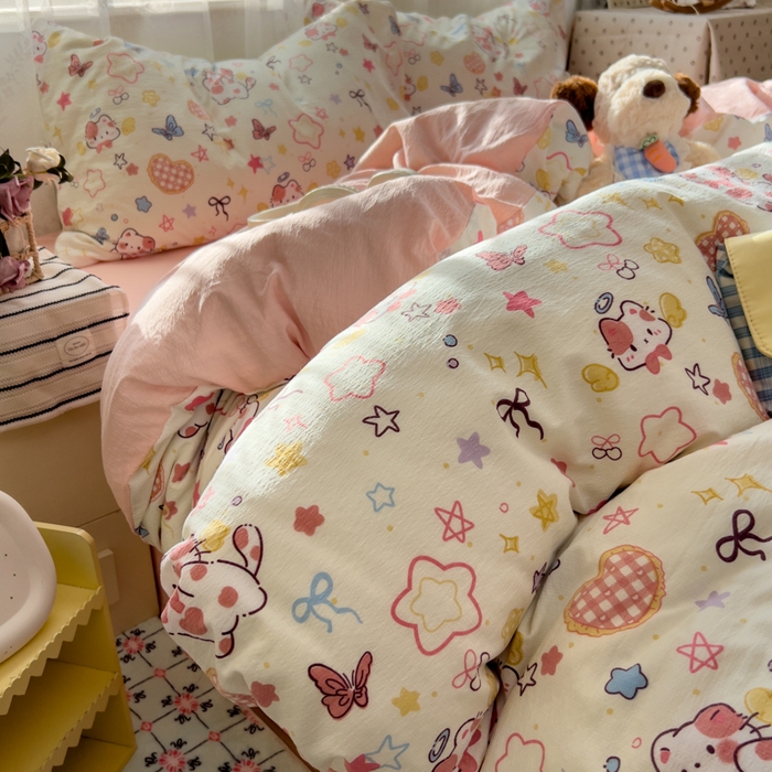 91家纺网 家纺一手货源 找家纺 花伞家居 2025新款印花双层纱四件套（提供买家秀） 追蝴蝶