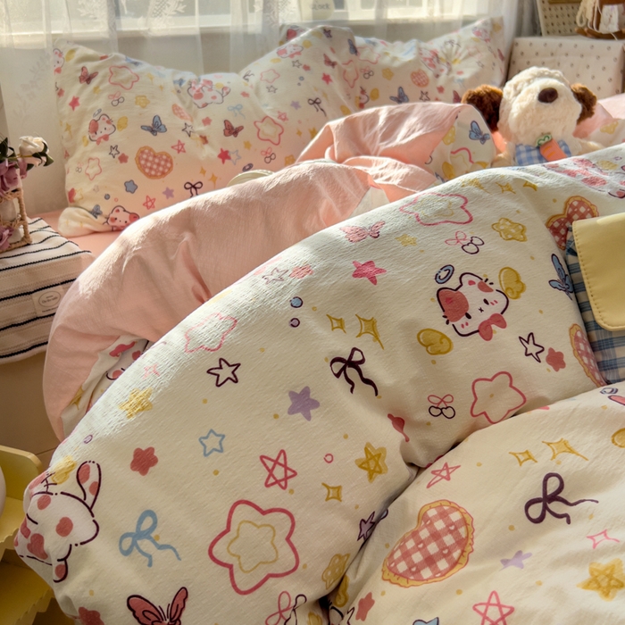 91家纺网 家纺一手货源 找家纺 花伞家居 2025新款印花双层纱四件套（提供买家秀） 追蝴蝶