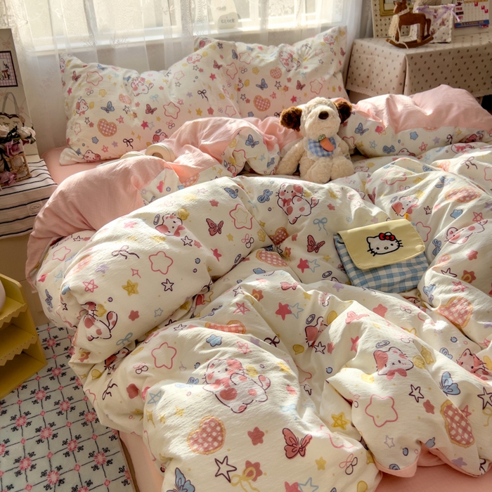 91家纺网 家纺一手货源 找家纺 花伞家居 2025新款印花双层纱四件套（提供买家秀） 追蝴蝶