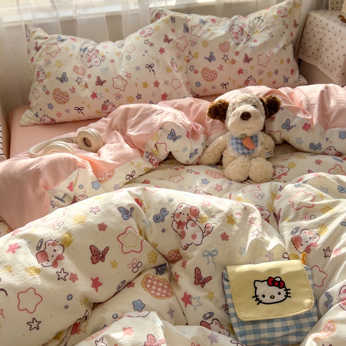 91家纺网 家纺一手货源 找家纺 花伞家居 2025新款印花双层纱四件套（提供买家秀） 追蝴蝶