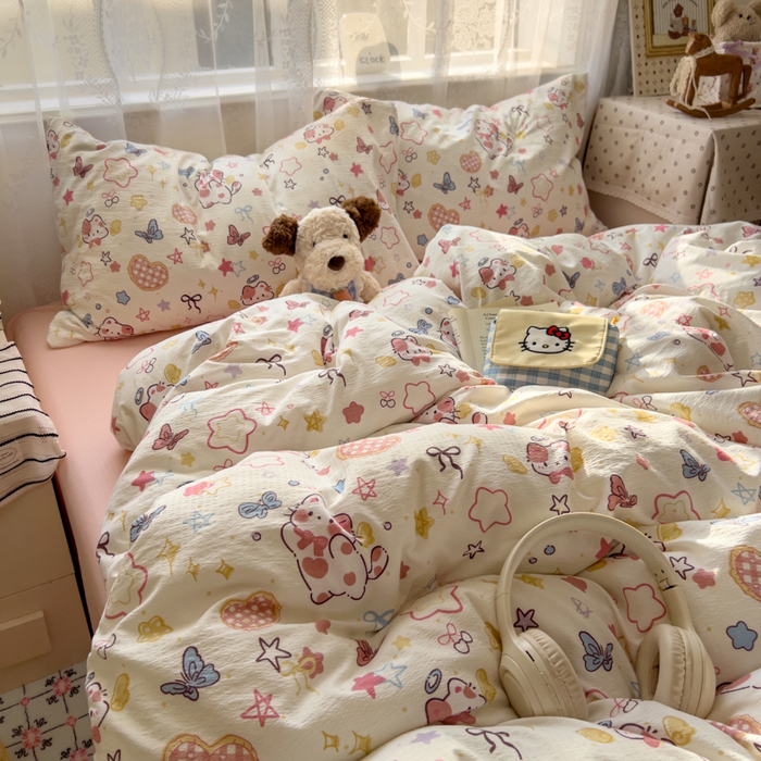 91家纺网 家纺一手货源 找家纺 花伞家居 2025新款印花双层纱四件套（提供买家秀） 追蝴蝶