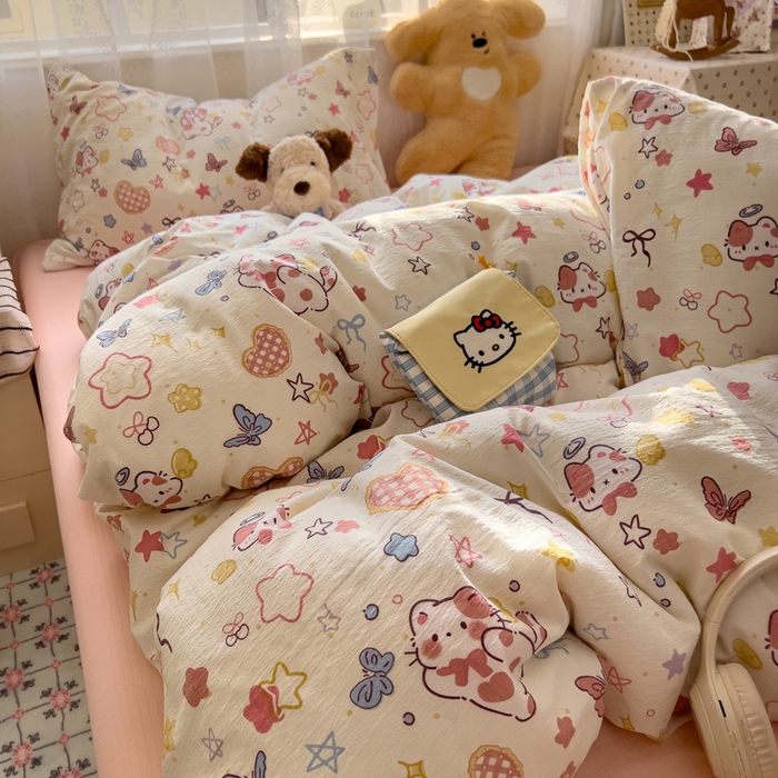 91家纺网 家纺一手货源 找家纺 花伞家居 2025新款印花双层纱四件套（提供买家秀） 追蝴蝶